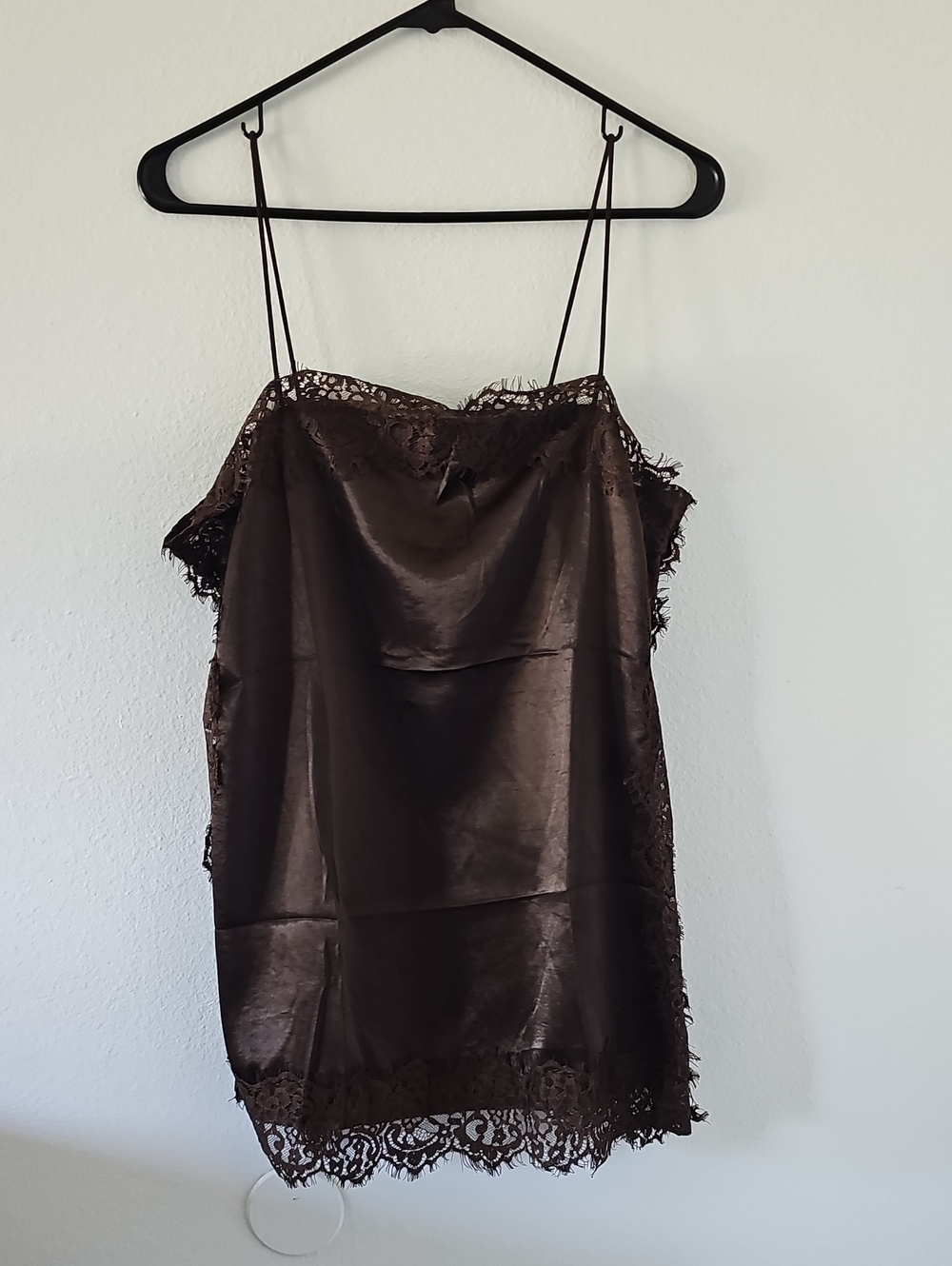 ●●SATIN DARK CHOCLATE BROWN LACE CAMISOLE TOP NWOT SIZE XL●●